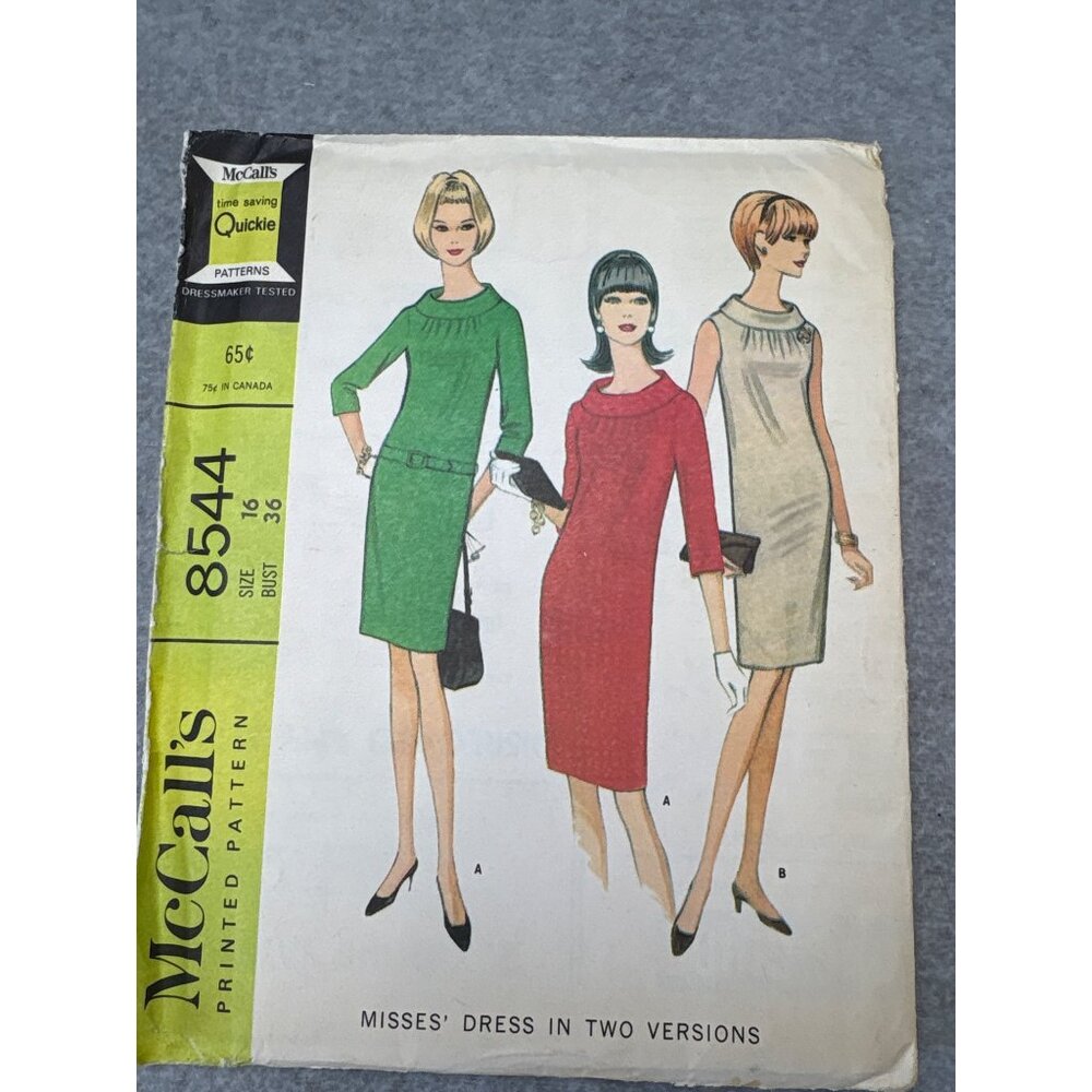 Vintage McCalls 8544 Misses Dress Sewing Pattern Size 16 Uncut 1966